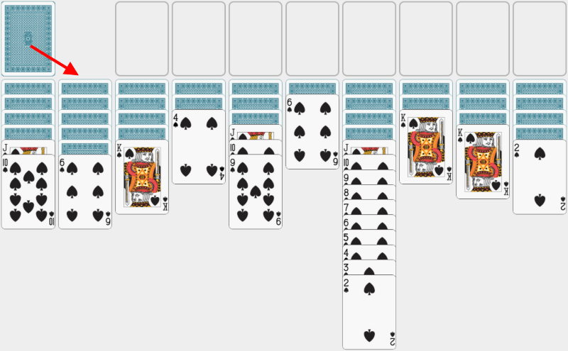 Spider Solitaire, solving example, one color, section 6